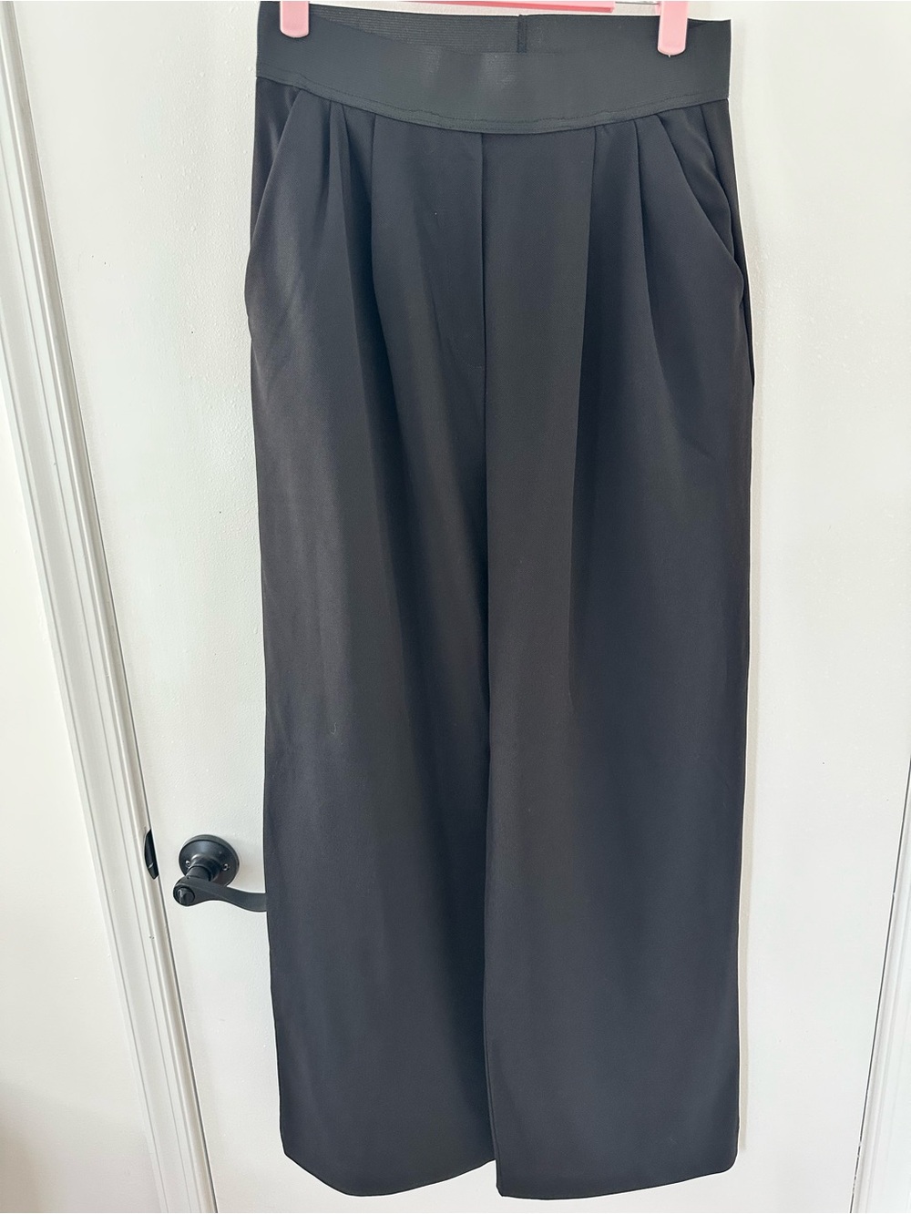 Black Wide-Leg Pleated Trousers